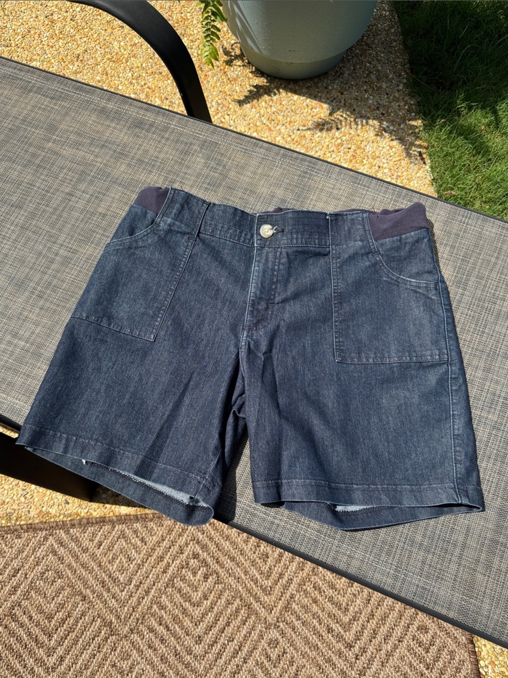 Lee Dark Blue Denim Bermuda Shorts with Elastic Waist Panels